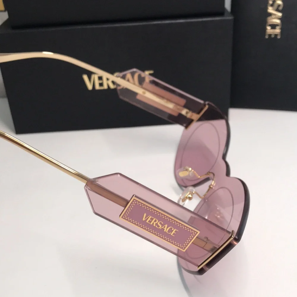New Versace™ VE2276 Damier Women’s Sunglasses – Rimless Pink Metal - Picture 13 of 15